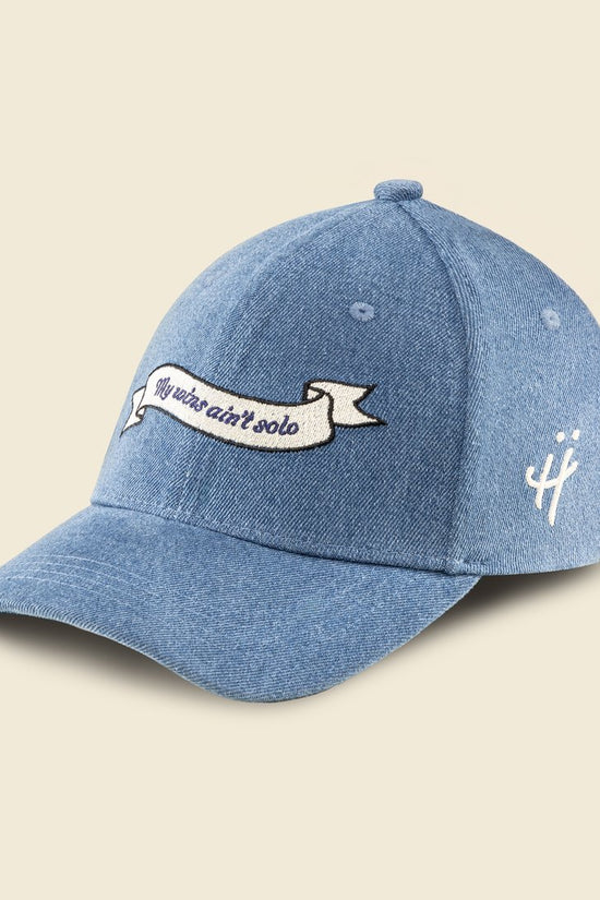 "Grateful for every hand that helped" denim cap