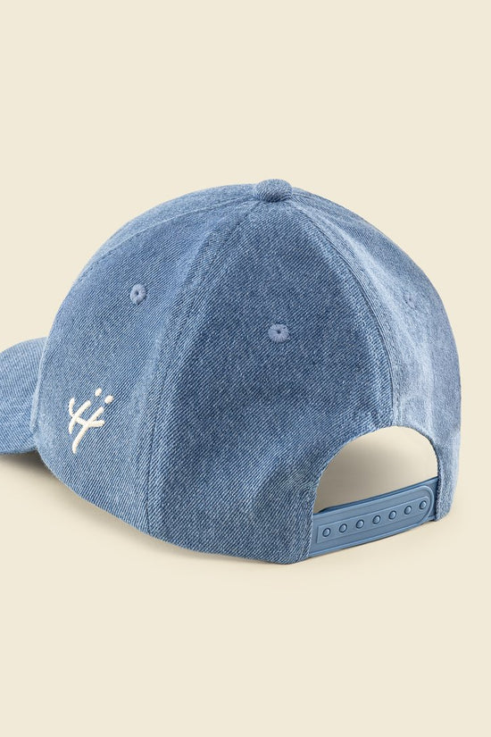 "Grateful for every hand that helped" denim cap