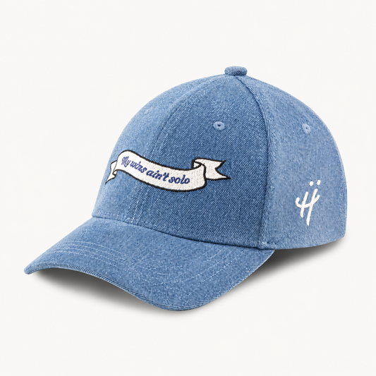 "Grateful for every hand that helped" denim cap